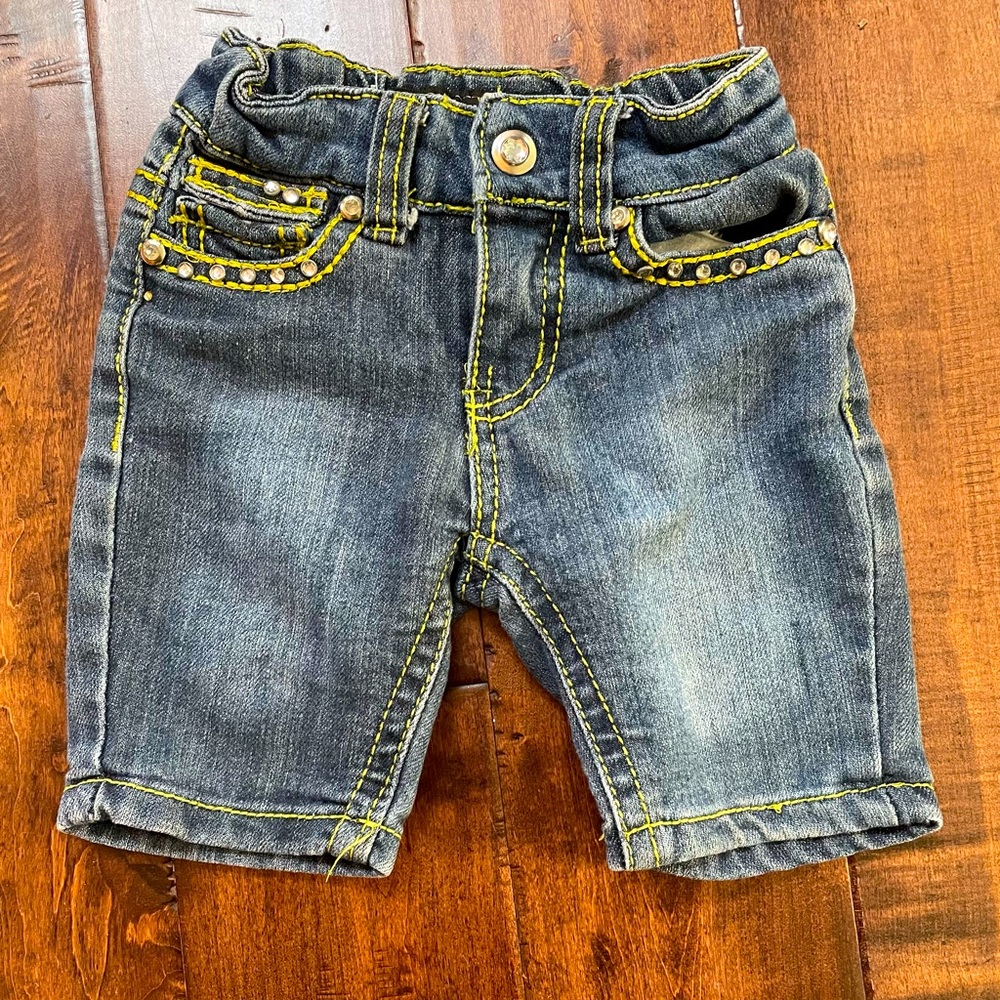 VintageHarlem kids‎ size 5 elastic back waist blue jean bedazzled shorts